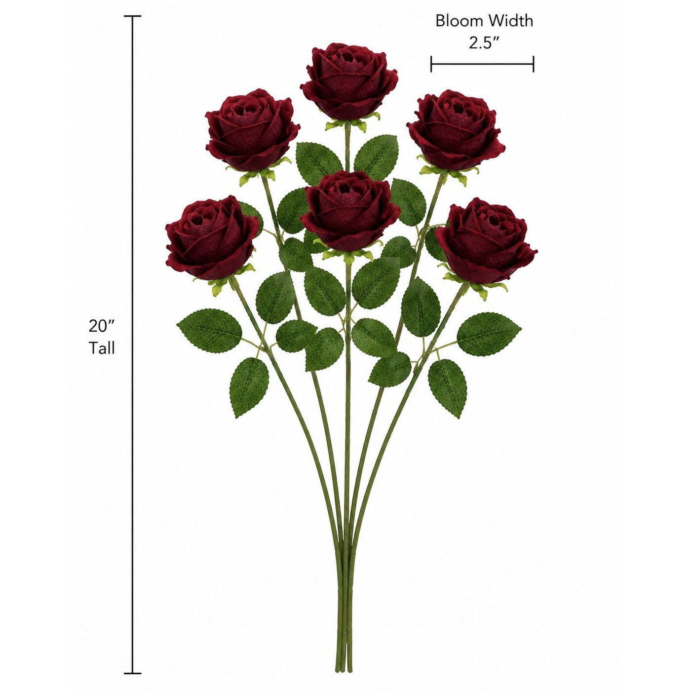 Artificial Burgundy Rose Stems Dark Red Faux Roses Velvet Flower Bouquet Gothic Wedding Decor 20 Inch Set of 6
