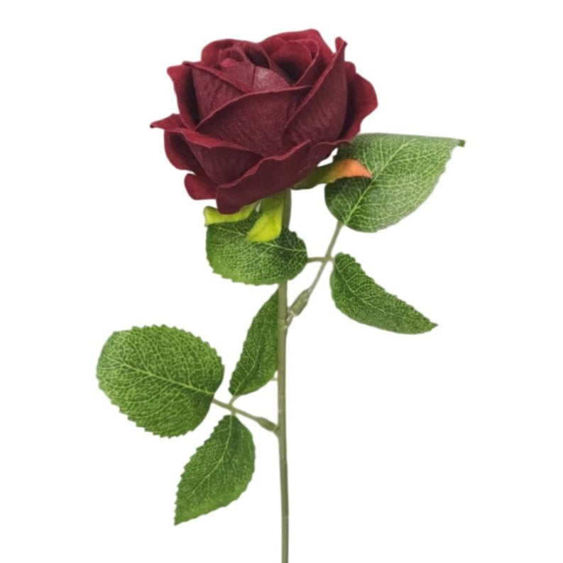 Artificial Burgundy Rose Stems Dark Red Faux Roses Velvet Flower Bouquet Gothic Wedding Decor 20 Inch Set of 6
