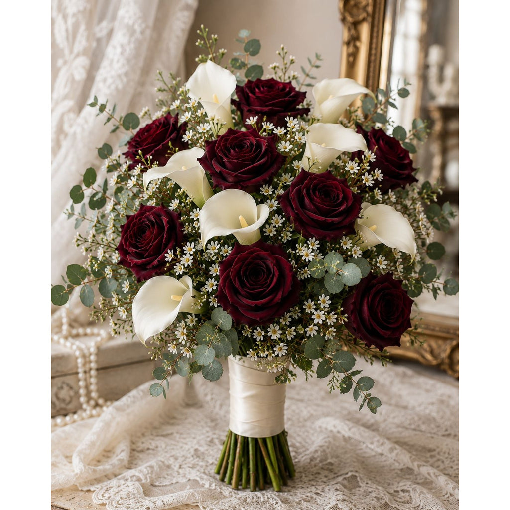 Artificial Burgundy Rose Stems Dark Red Faux Roses Velvet Flower Bouquet Gothic Wedding Decor 20 Inch Set of 6