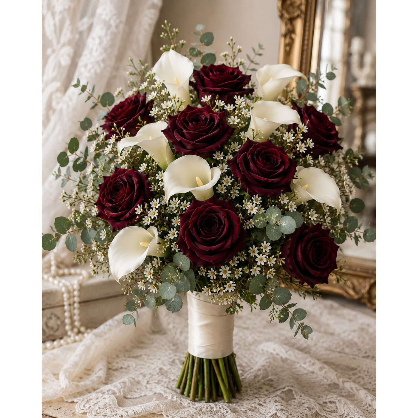 Artificial Burgundy Rose Stems Dark Red Faux Roses Velvet Flower Bouquet Gothic Wedding Decor 20 Inch Set of 6