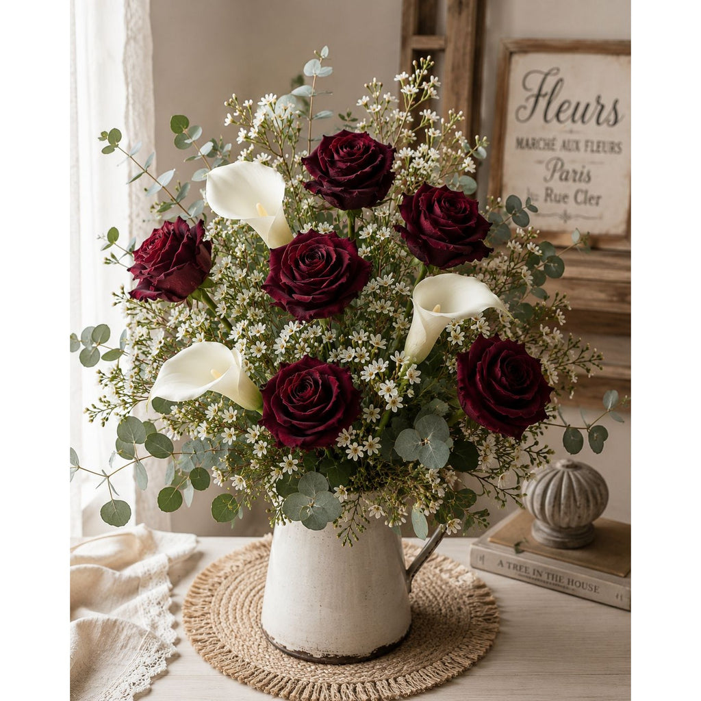 Artificial Burgundy Rose Stems Dark Red Faux Roses Velvet Flower Bouquet Gothic Wedding Decor 20 Inch Set of 6