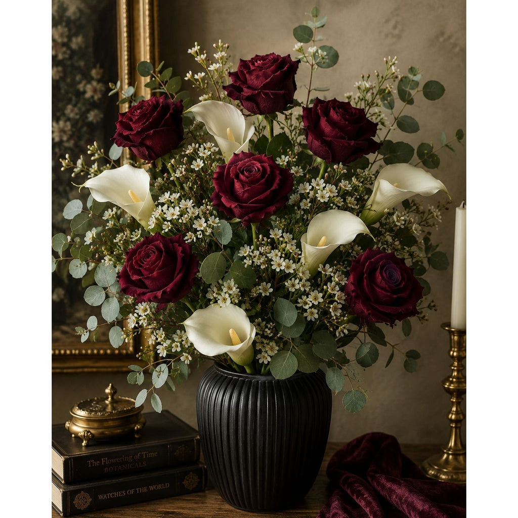 Artificial Burgundy Rose Stems Dark Red Faux Roses Velvet Flower Bouquet Gothic Wedding Decor 20 Inch Set of 6