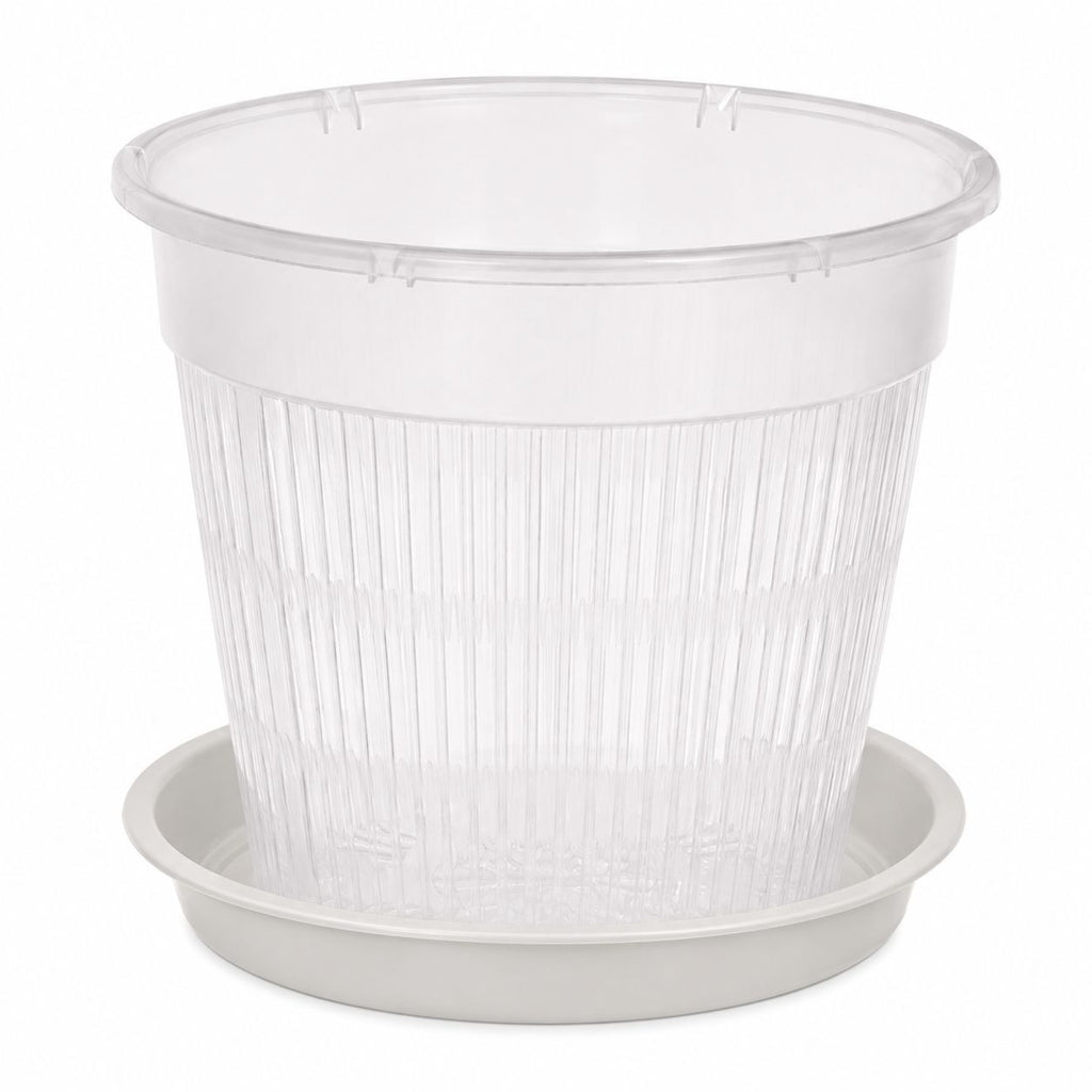 6 Inch Clear Orchid Pot with Saucer Slotted Planter Transparent Indoor Houseplant Repotting Pot