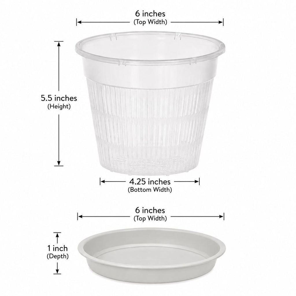6 Inch Clear Orchid Pot with Saucer Slotted Planter Transparent Indoor Houseplant Repotting Pot