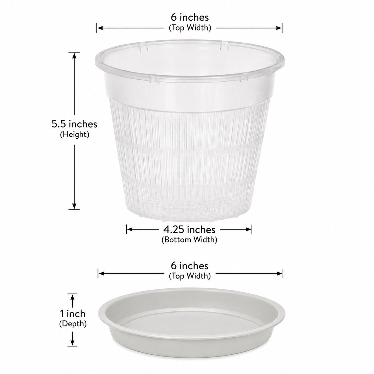 6 Inch Clear Orchid Pot with Saucer Slotted Planter Transparent Indoor Houseplant Repotting Pot