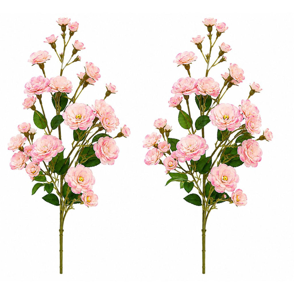 Blush Pink Cream Artificial Mini Rose Sprays Set of 2 | 29 Inch Wired Silk Filler Flowers for Wreaths Bouquets Cottage Decor