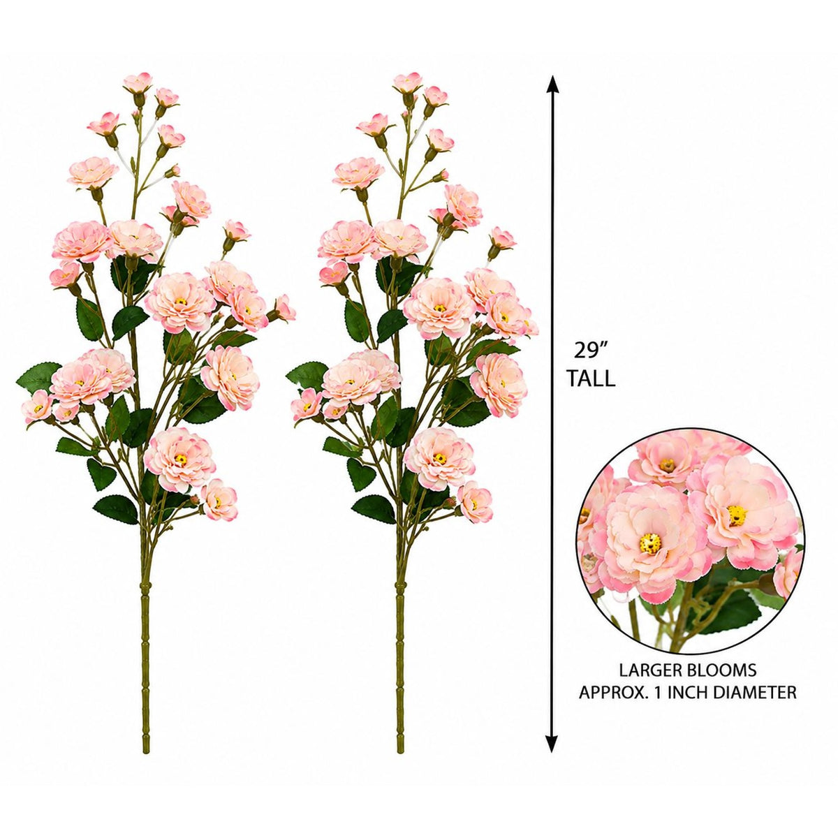 Blush Pink Cream Artificial Mini Rose Sprays Set of 2 | 29 Inch Wired Silk Filler Flowers for Wreaths Bouquets Cottage Decor