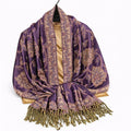 Purple Gold Paisley Jacquard Scarf Shawl Fringe Boho Wrap Women 72x28 Inch