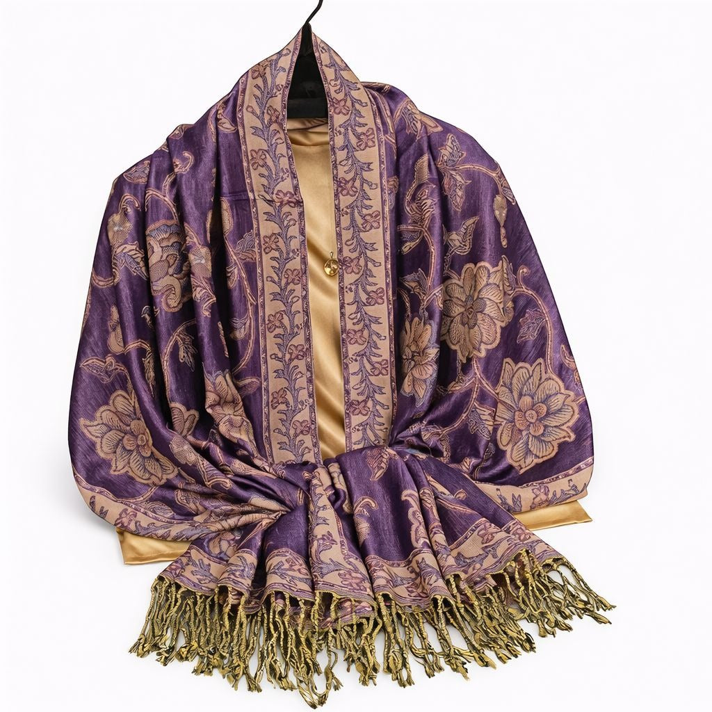 Purple Gold Paisley Jacquard Scarf Shawl Fringe Boho Wrap Women 72x28 Inch
