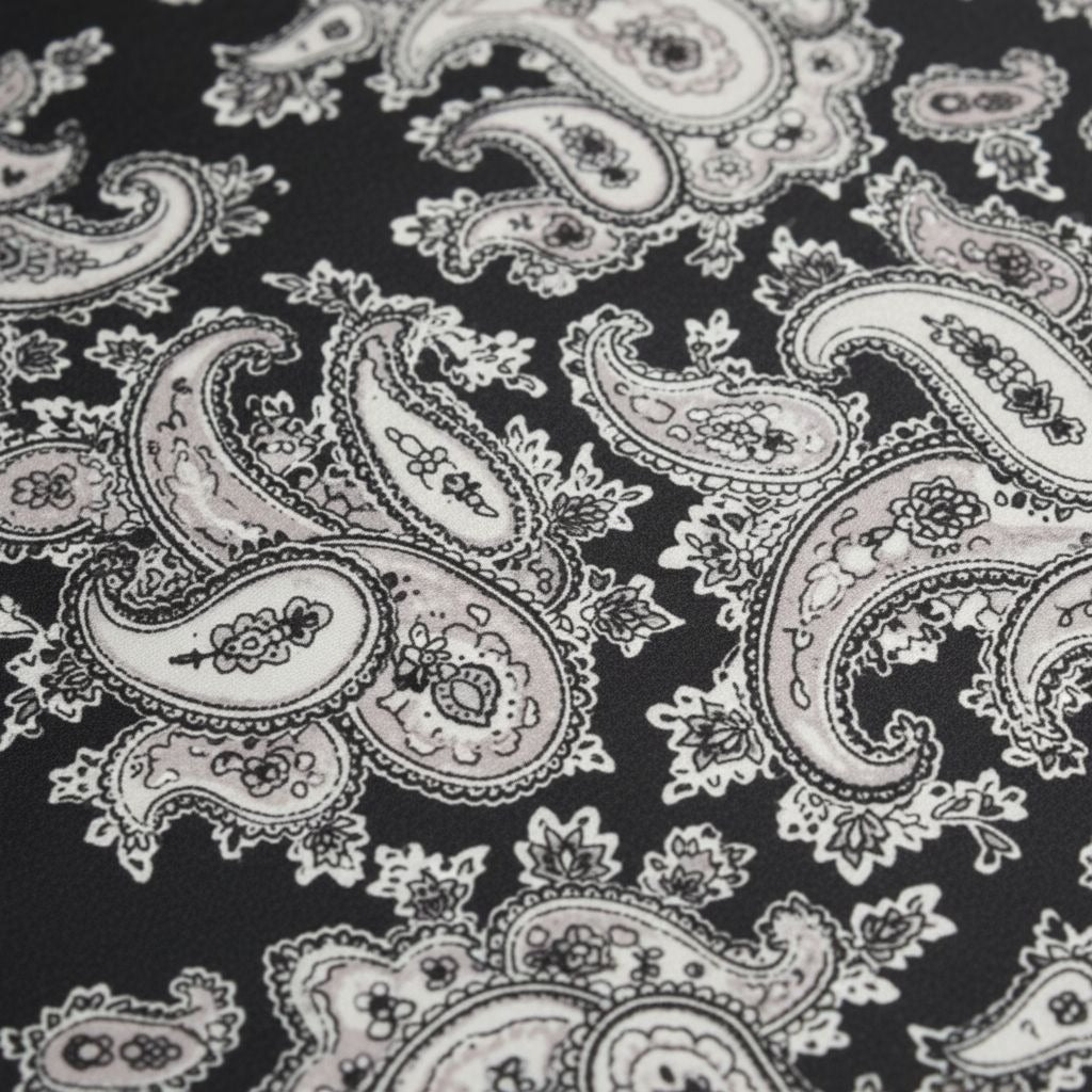 Black & White Paisley Design Satin Square Scarf 34x34 Inches Elegant Fashion Accessory