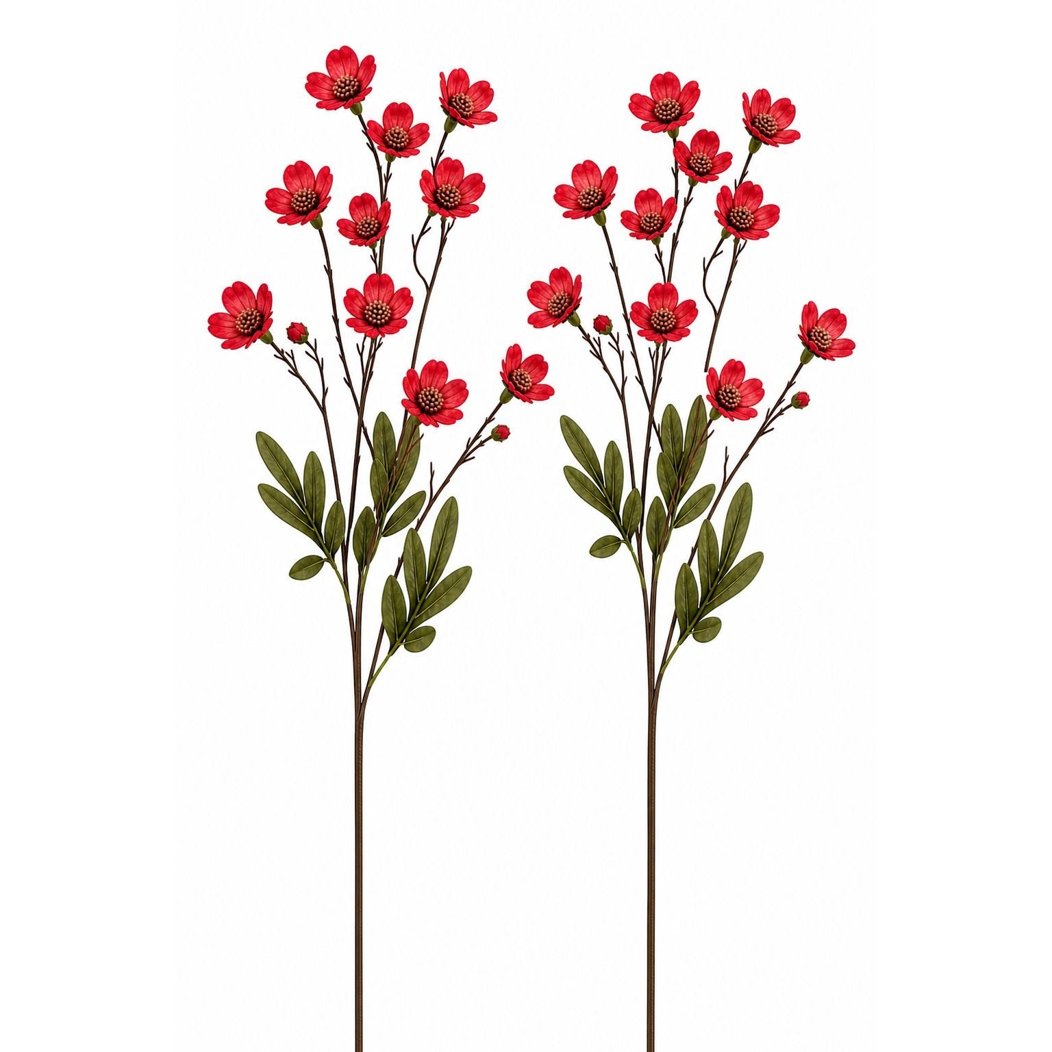 Artificial Dogwood Flower Stems Red Faux Wildflower Branches Cottage Decor 23 Inch Set of 2