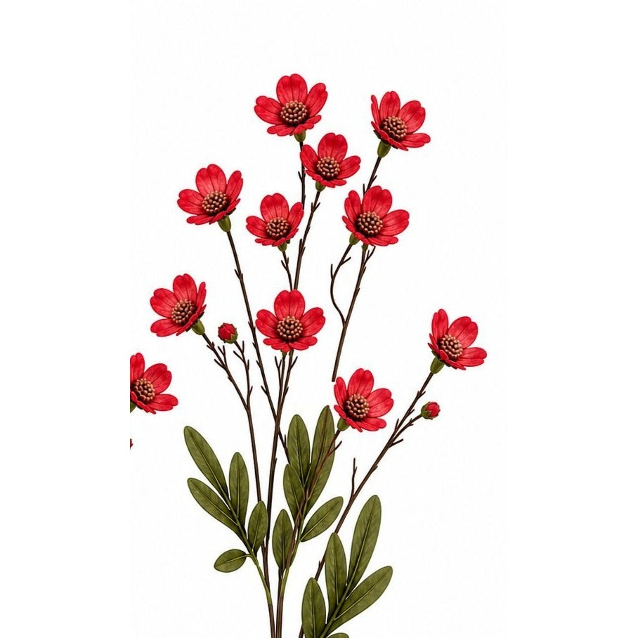 Artificial Dogwood Flower Stems Red Faux Wildflower Branches Cottage Decor 23 Inch Set of 2