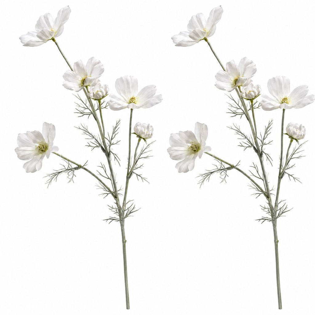 White Artificial Cosmos Stems, Set of 2, 24 Inch Wildflower Sprays