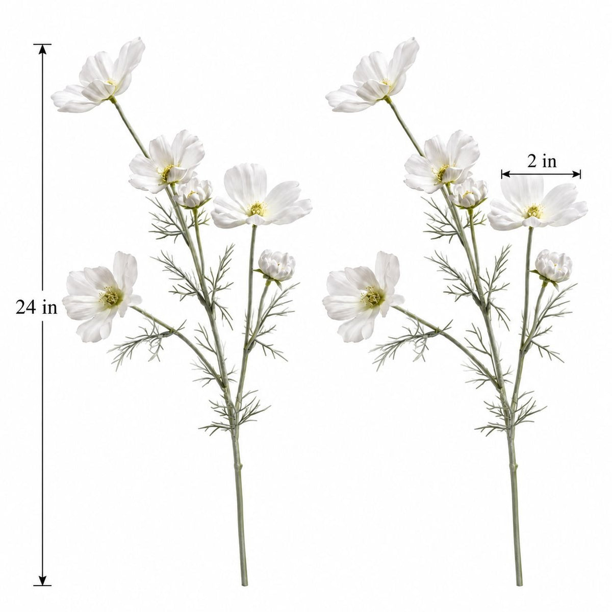 White Artificial Cosmos Stems, Set of 2, 24 Inch Wildflower Sprays