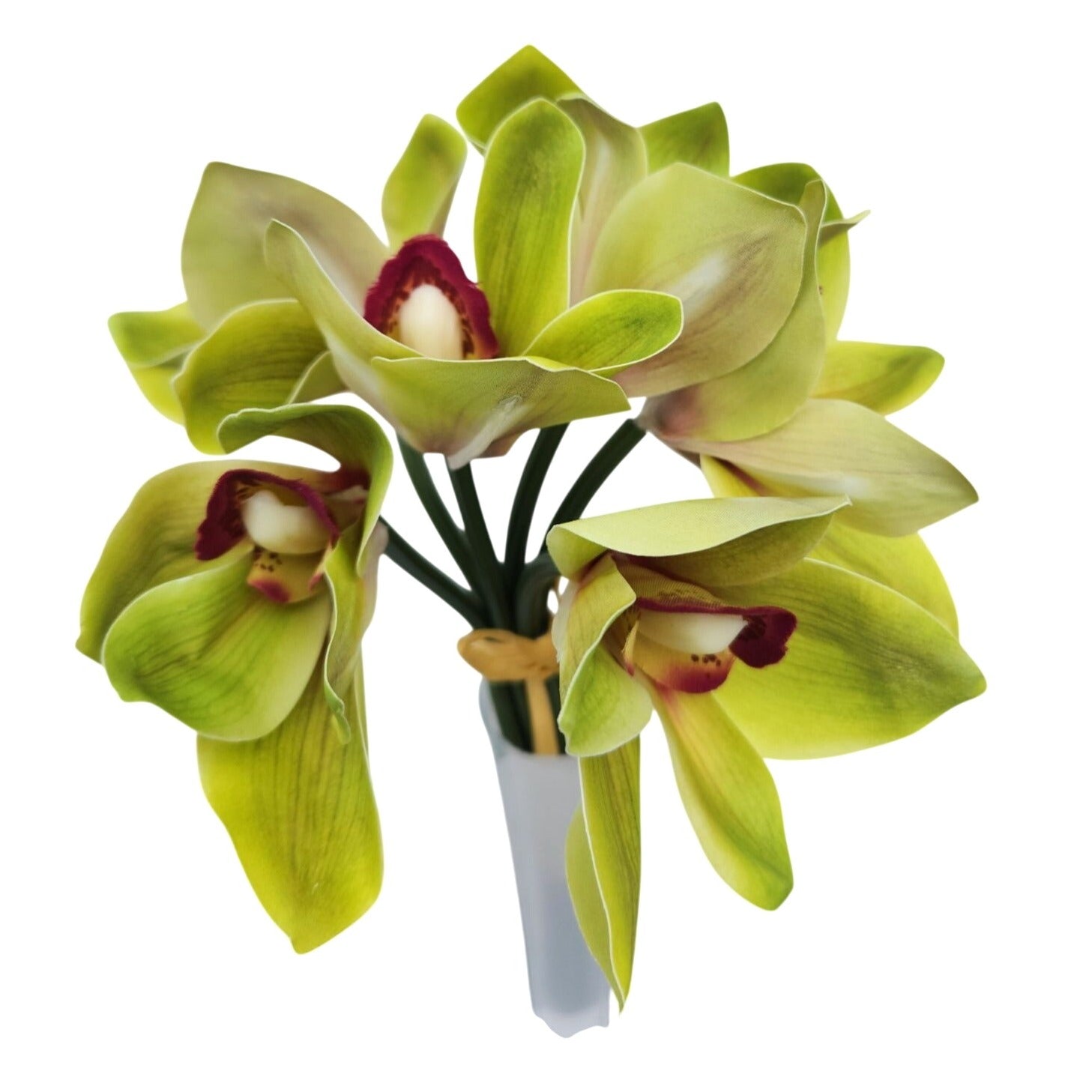 Artificial Green Cymbidium Orchid Stems Set of 5 Real Touch Faux Flowers Decor