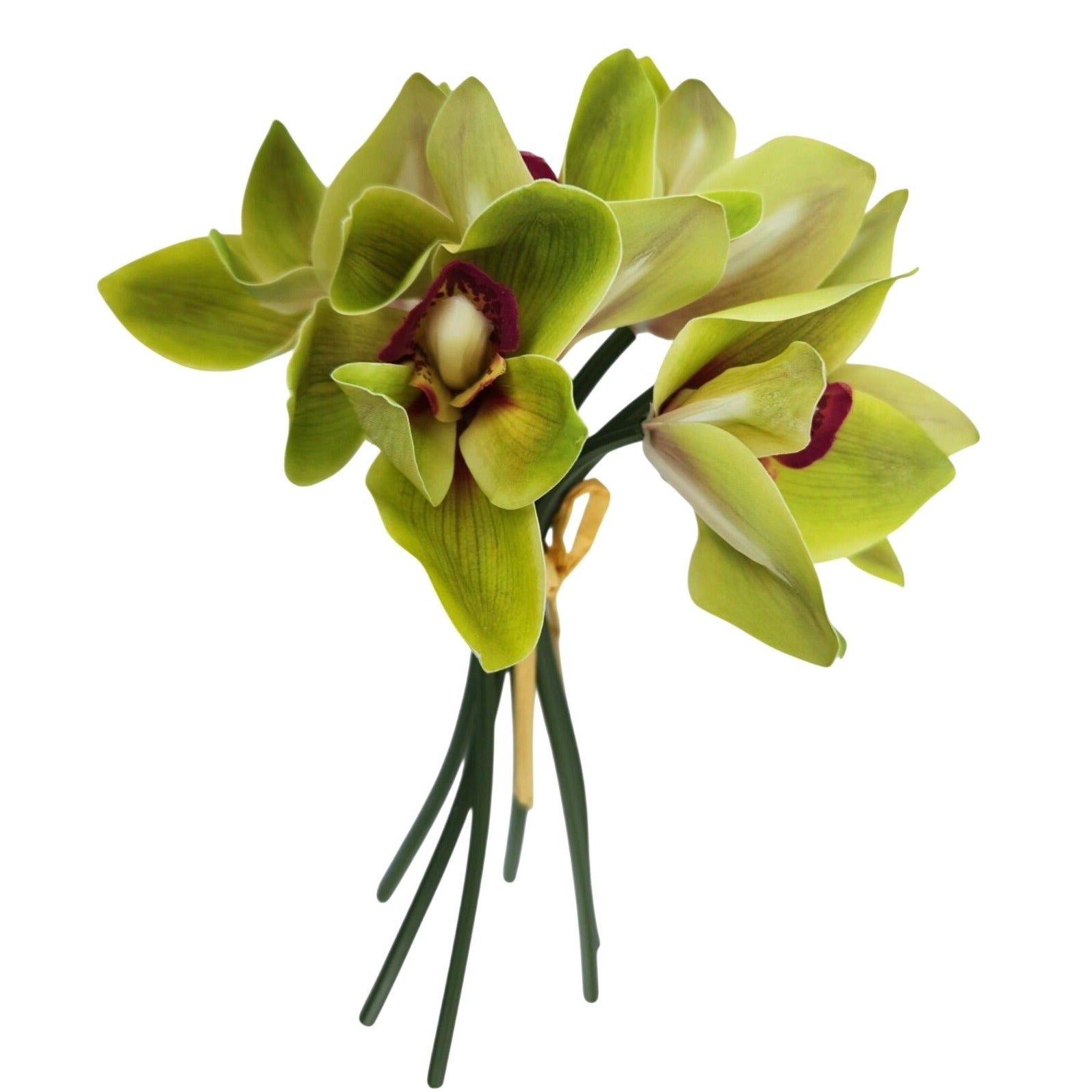 Artificial Green Cymbidium Orchid Stems Set of 5 Real Touch Faux Flowers Decor