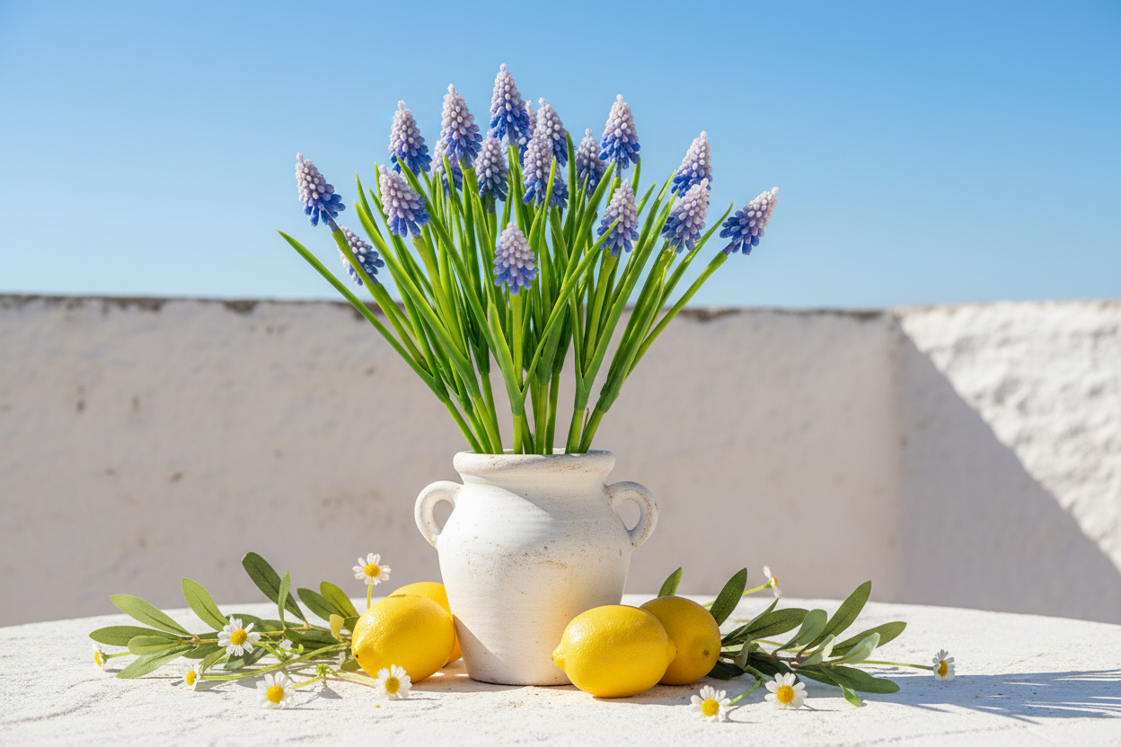 Amalfi Coast Lemon and Lavender Vignette with Grape Hyacinth