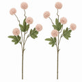 Soft Nude Blush Pom Pom Chrysanthemum Stems Set of 2, 20 Inch Artificial Silk Flowers