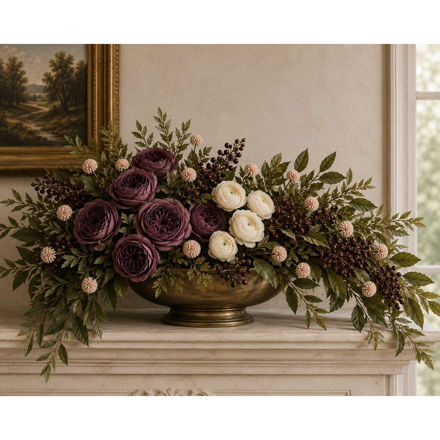 Soft Nude Blush Pom Pom Chrysanthemum Stems Set of 2, 20 Inch Artificial Silk Flowers