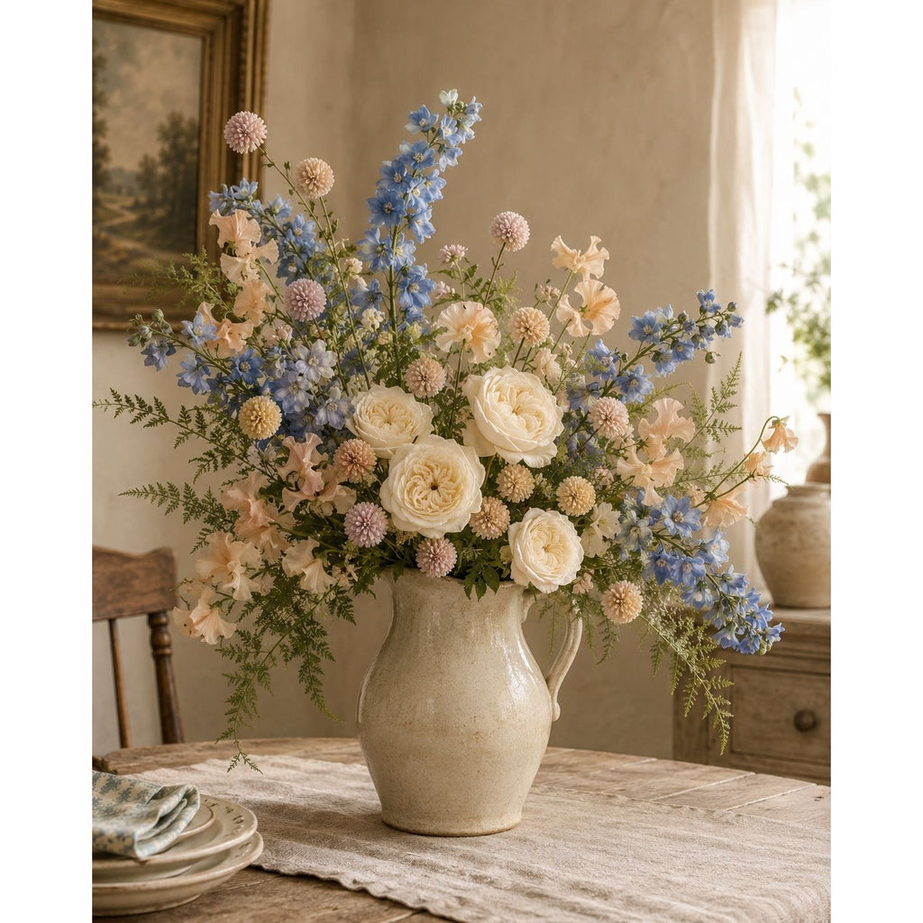 Soft Nude Blush Pom Pom Chrysanthemum Stems Set of 2, 20 Inch Artificial Silk Flowers