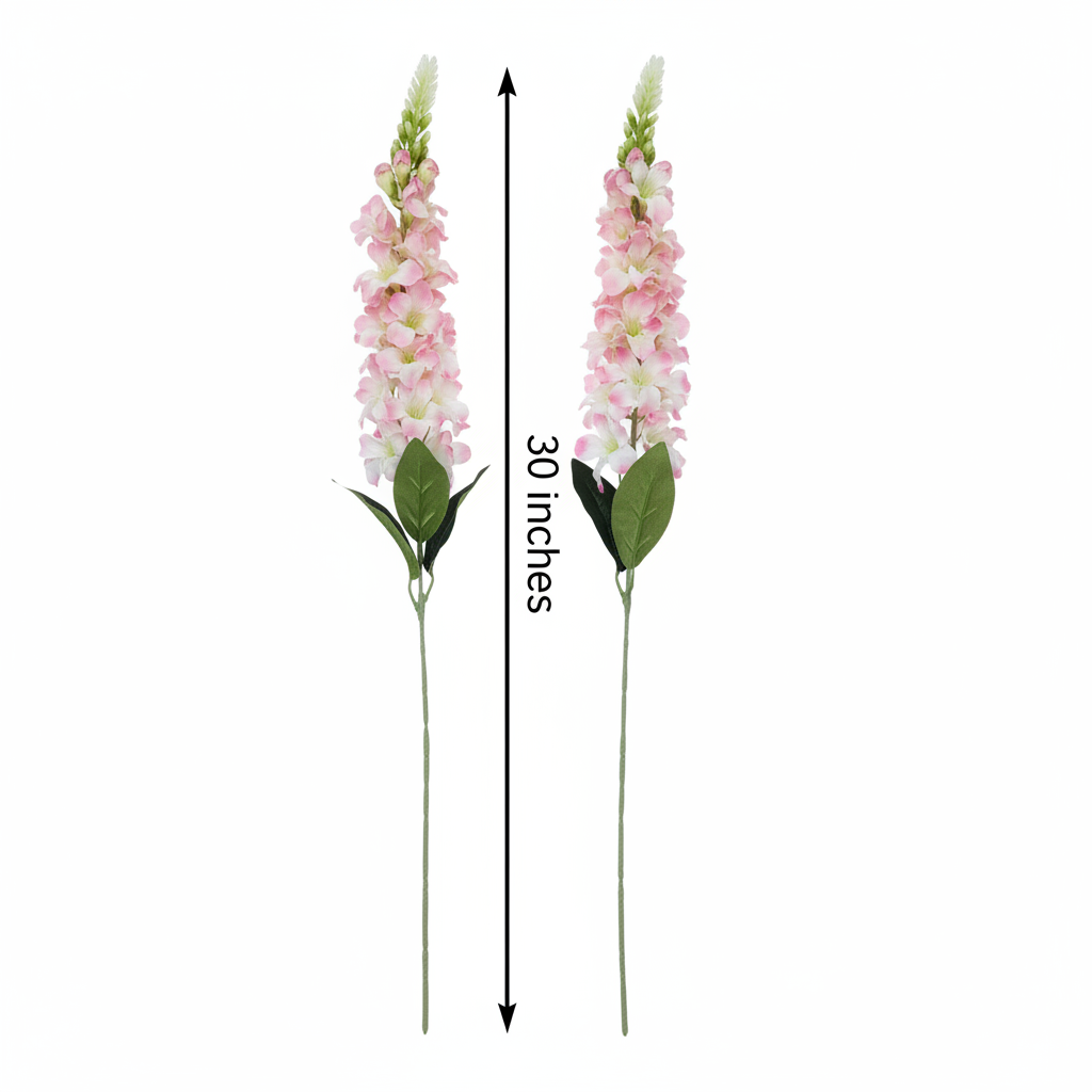 Artificial pink and white snapdragon stems full length measurement diagram 30 inches