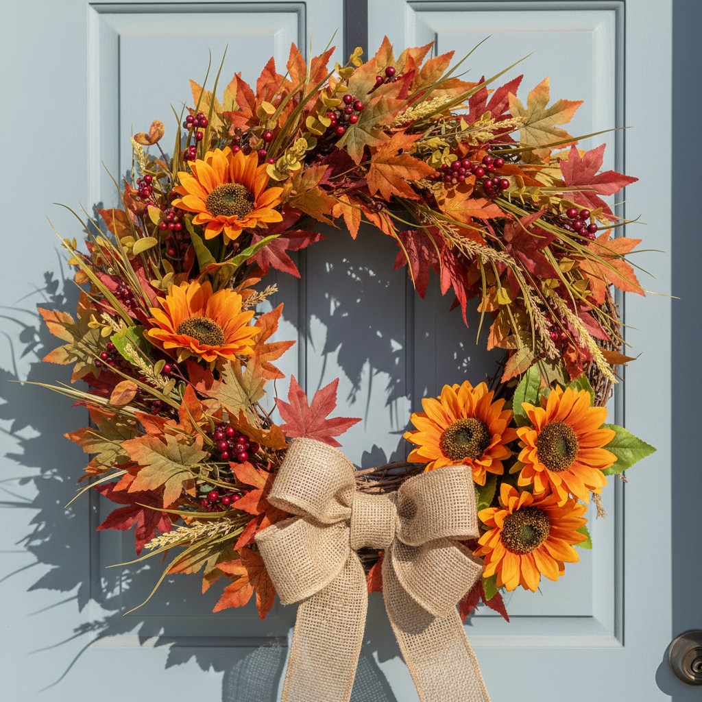 Asymmetrical florist fall wreath