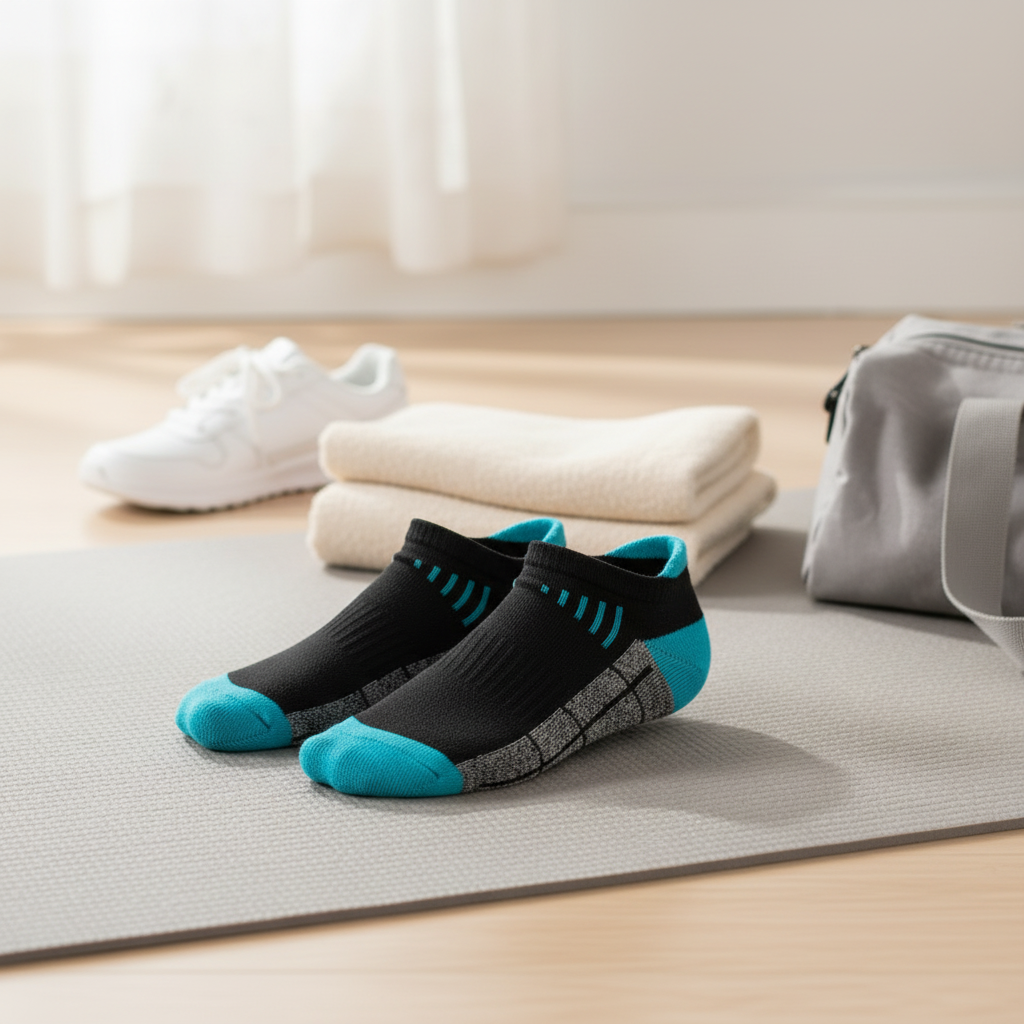 Athletic socks in a bright editorial flat lay