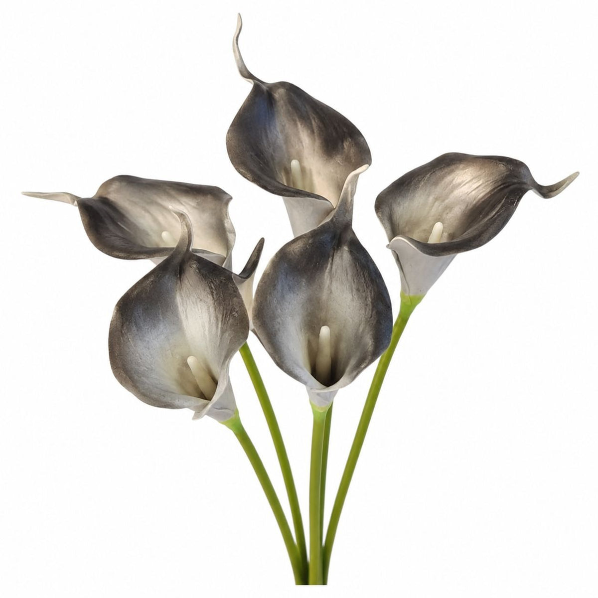 Black Gray White Artificial Calla Lily Stems, Set of 5, 15 Inch