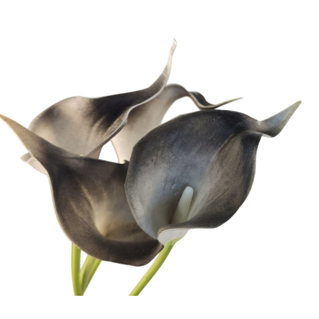 Black Gray White Artificial Calla Lily Stems, Set of 5, 15 Inch