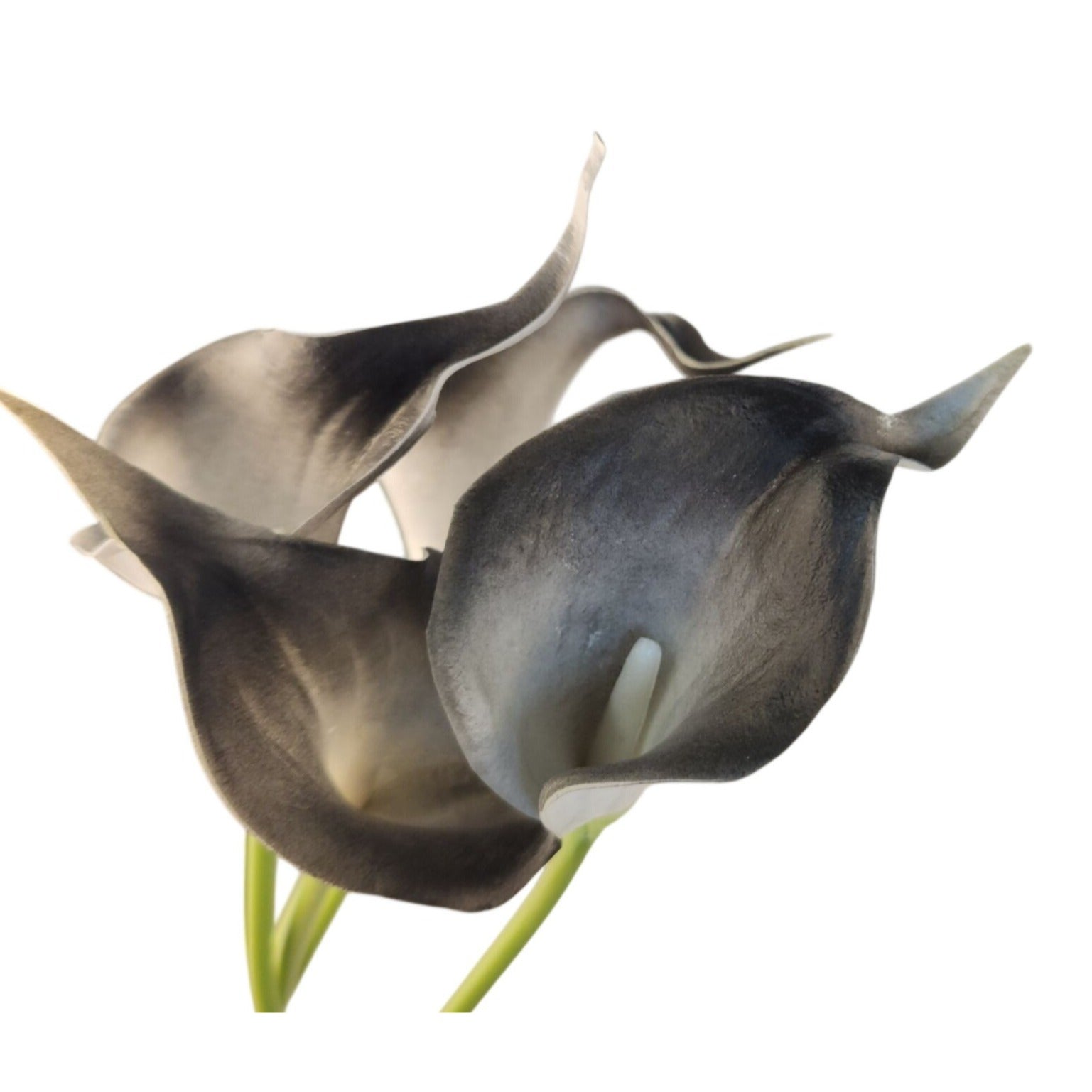 Black Gray White Artificial Calla Lily Stems, Set of 5, 15 Inch
