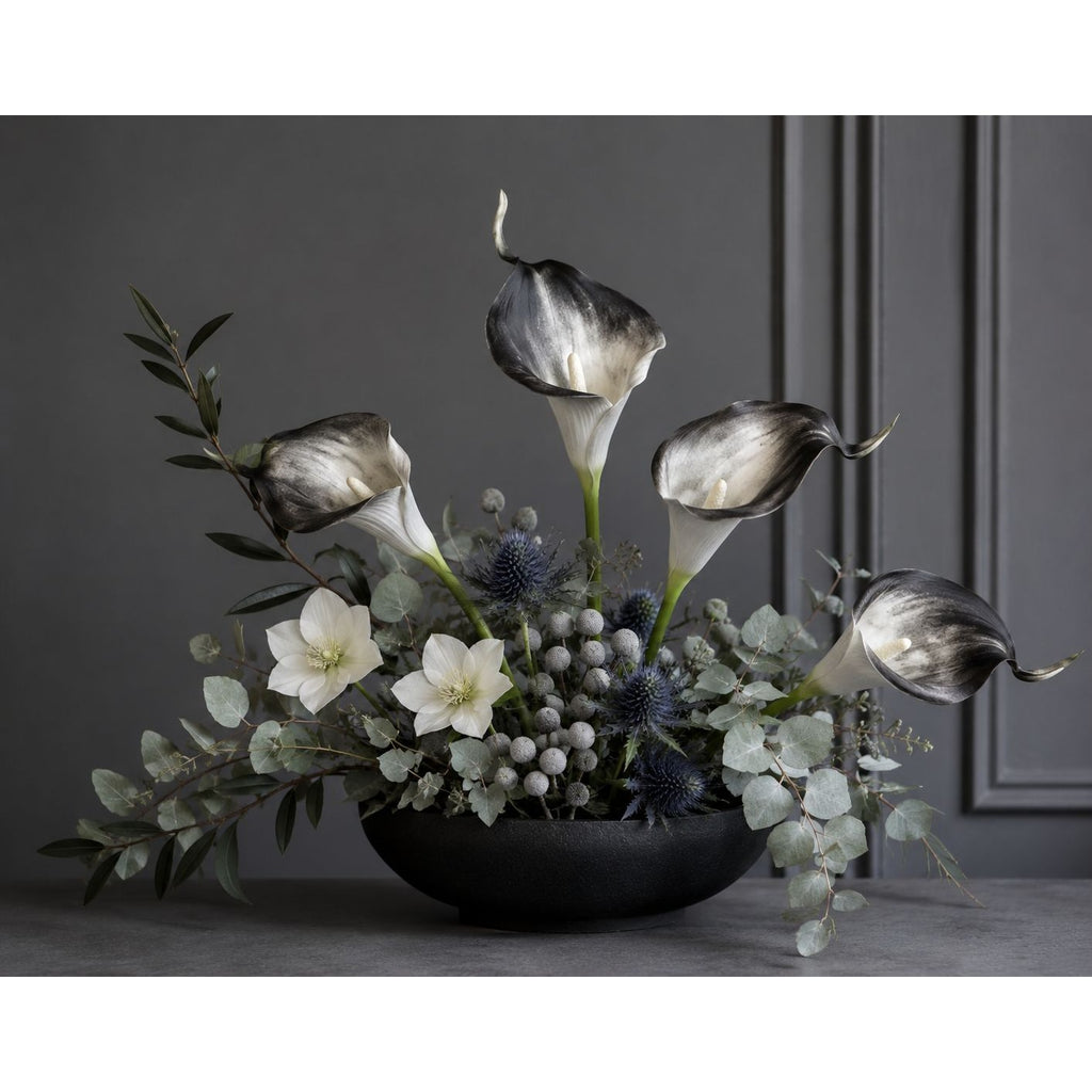 Black Gray White Artificial Calla Lily Stems, Set of 5, 15 Inch