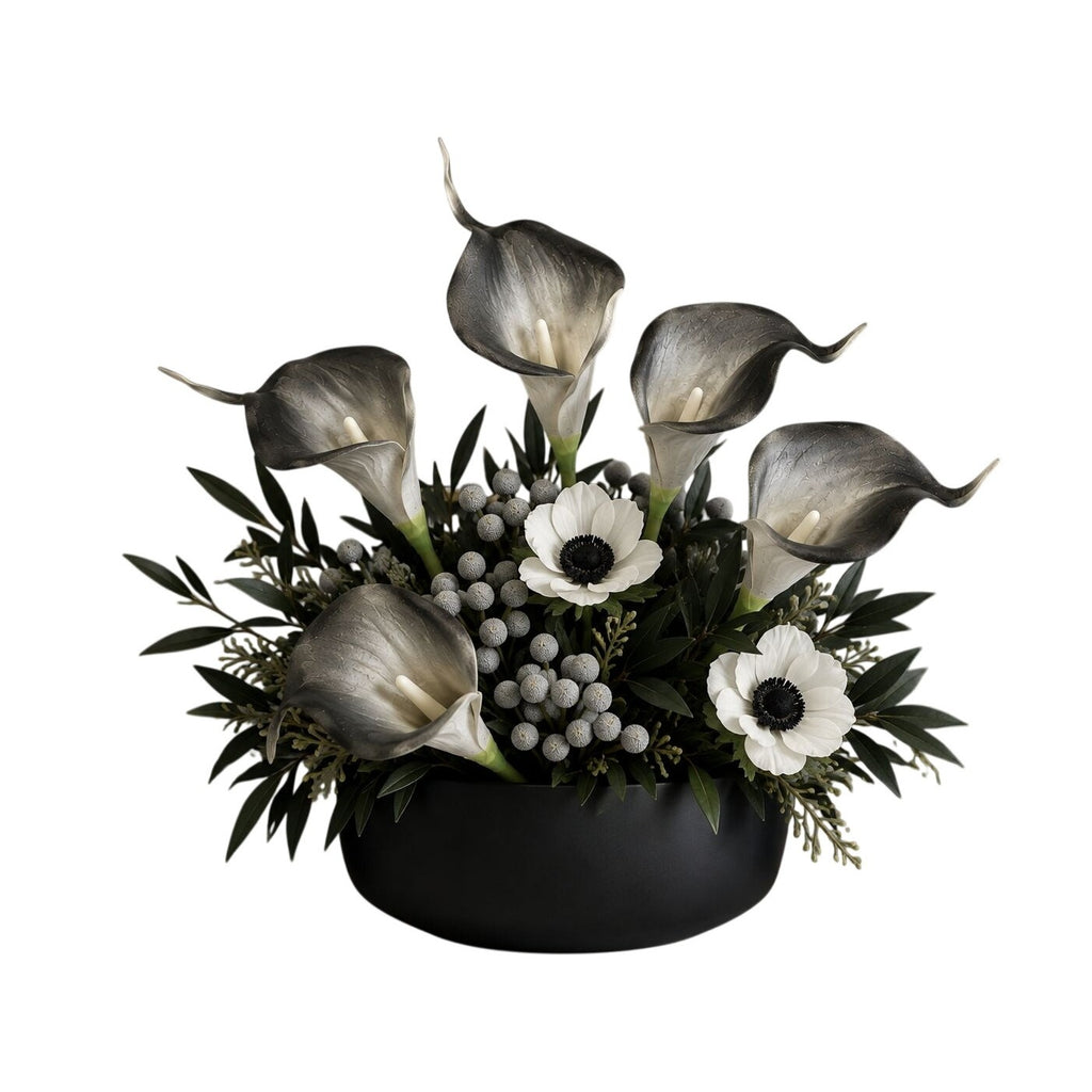 Black Gray White Artificial Calla Lily Stems, Set of 5, 15 Inch