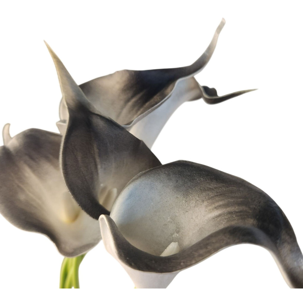 Black Gray White Artificial Calla Lily Stems, Set of 5, 15 Inch