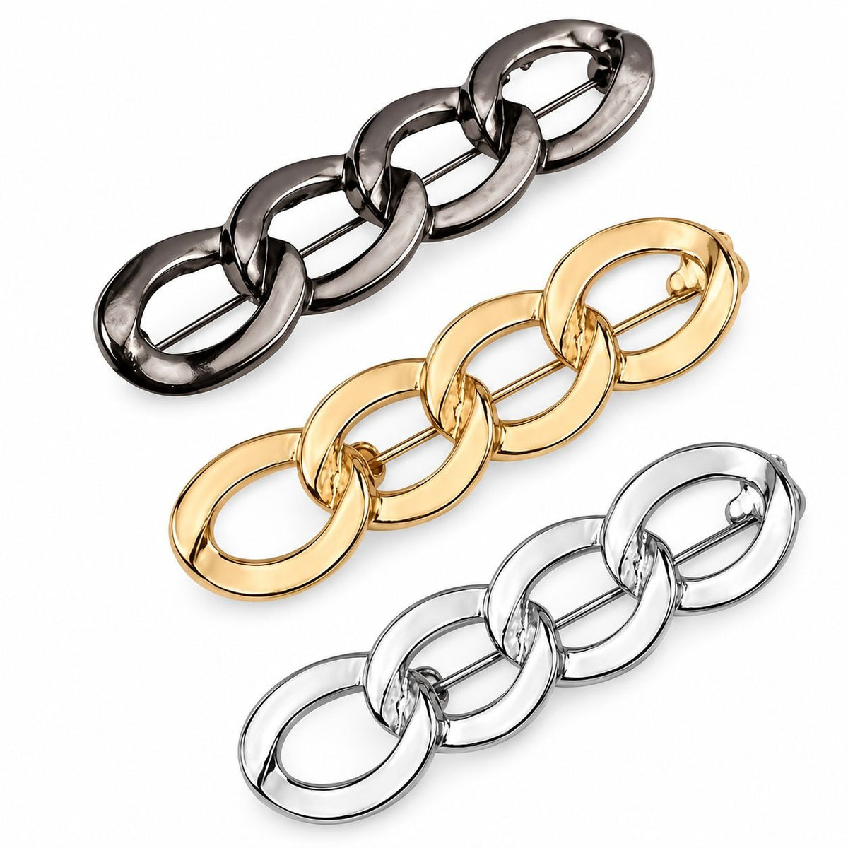 3 Chain Link Clothing Jewelry Pins Gold Silver Gunmetal Scarf Dress Vest