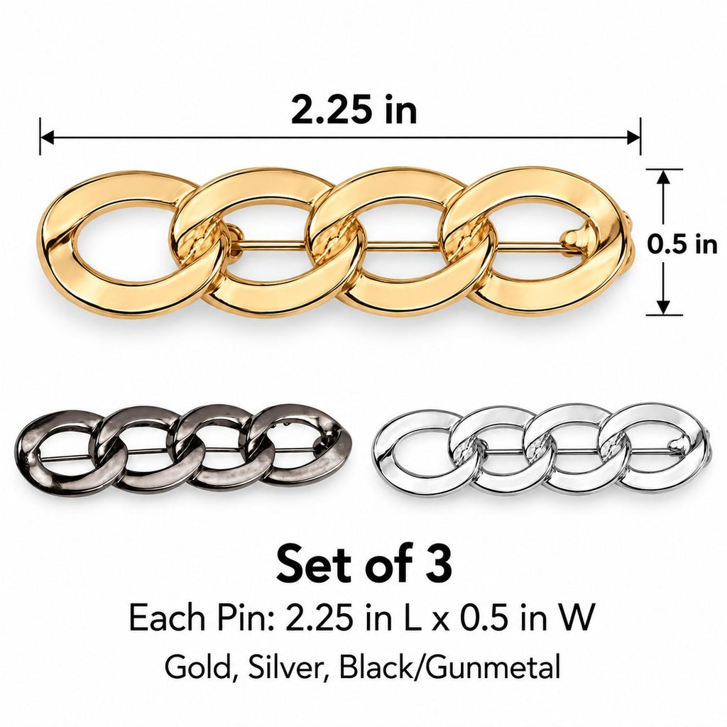 3 Chain Link Clothing Jewelry Pins Gold Silver Gunmetal Scarf Dress Vest