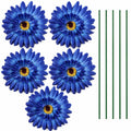 5 Cobalt Blue Artificial Gerbera Daisy Heads, 4 Inch, with Separate Stems