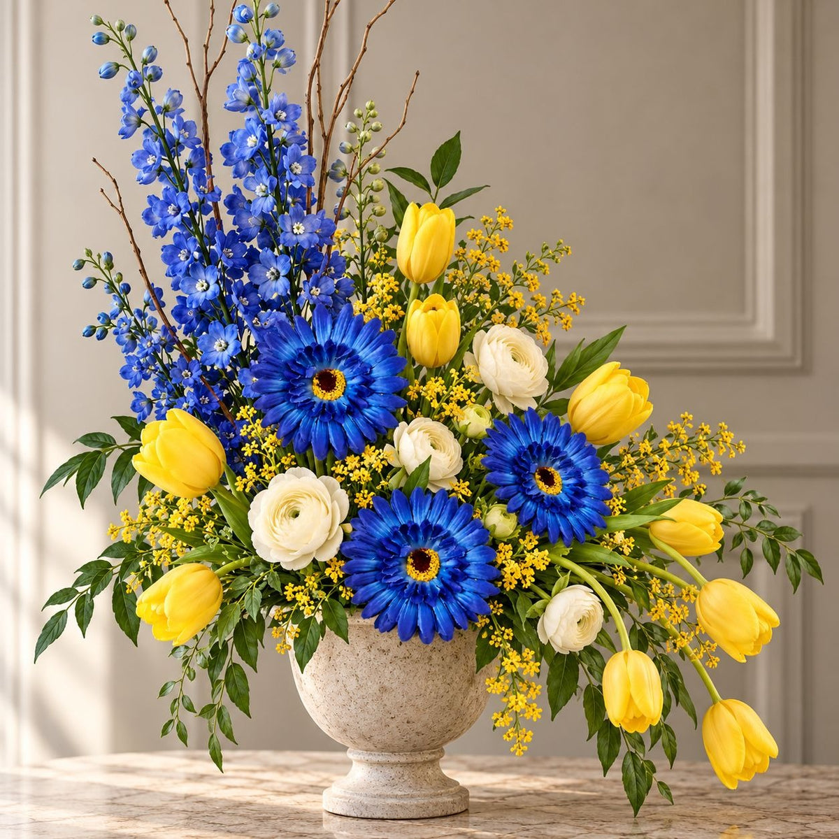 5 Cobalt Blue Artificial Gerbera Daisy Heads, 4 Inch, with Separate Stems