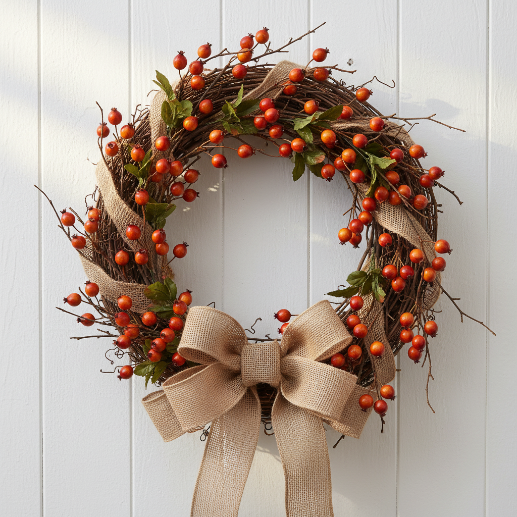 Autumn wreath on shiplap wall