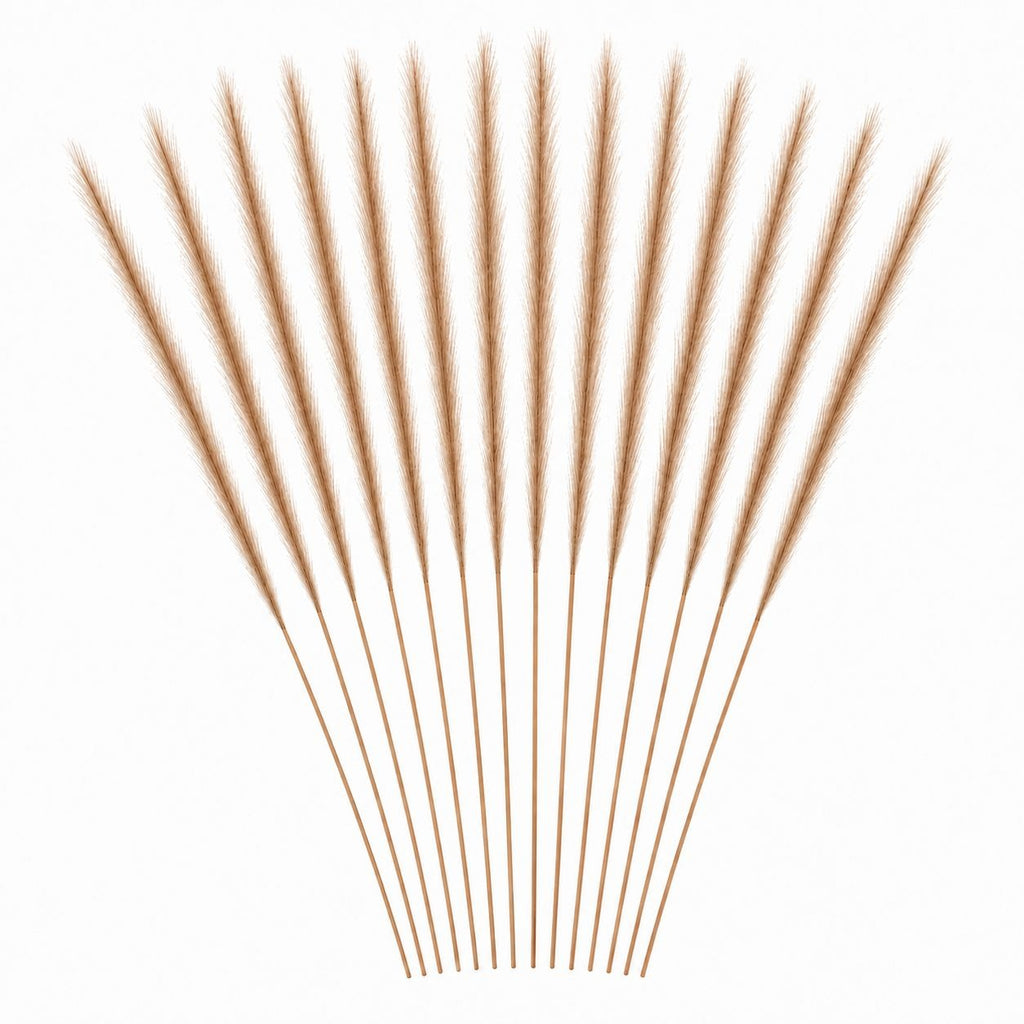 Taupe Tan Faux Feather Grass Stems, Set of 16, 31 Inch Wispy Artificial Pampas Plumes