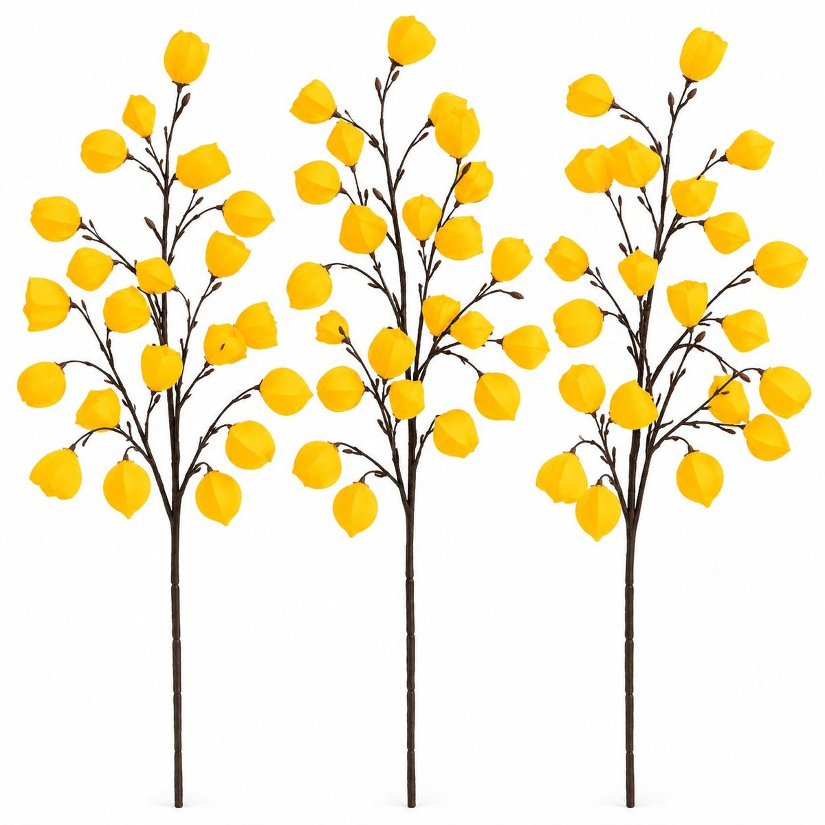 Faux Yellow Chinese Lantern Stems, Set of 3, 34 Inch Physalis Fall Branches