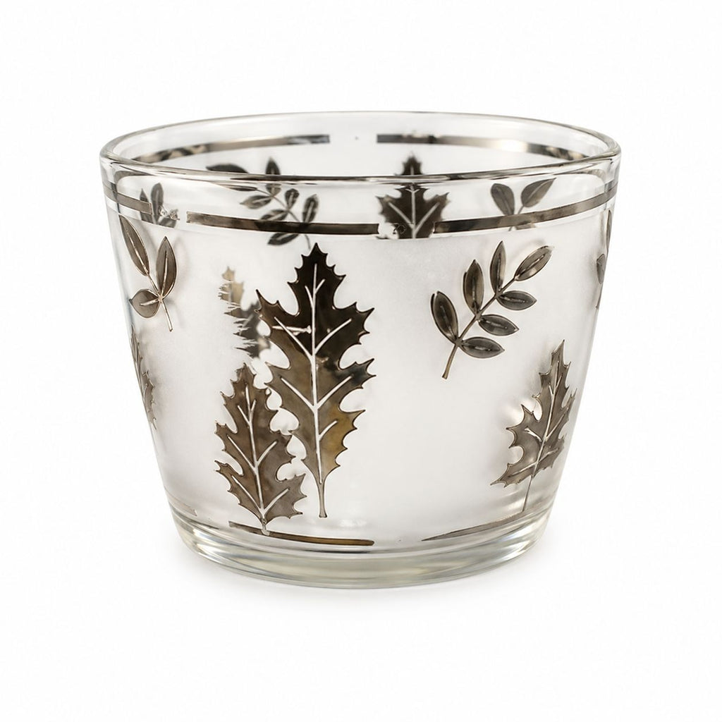 Vintage Libbey Silver Leaf Frosted Glass Ice Bucket Bowl Mid Century Barware Cocktail Serving Piece