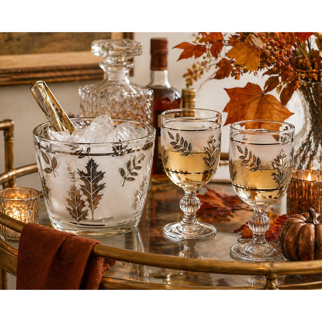 Vintage Libbey Silver Leaf Frosted Glass Ice Bucket Bowl Mid Century Barware Cocktail Serving Piece