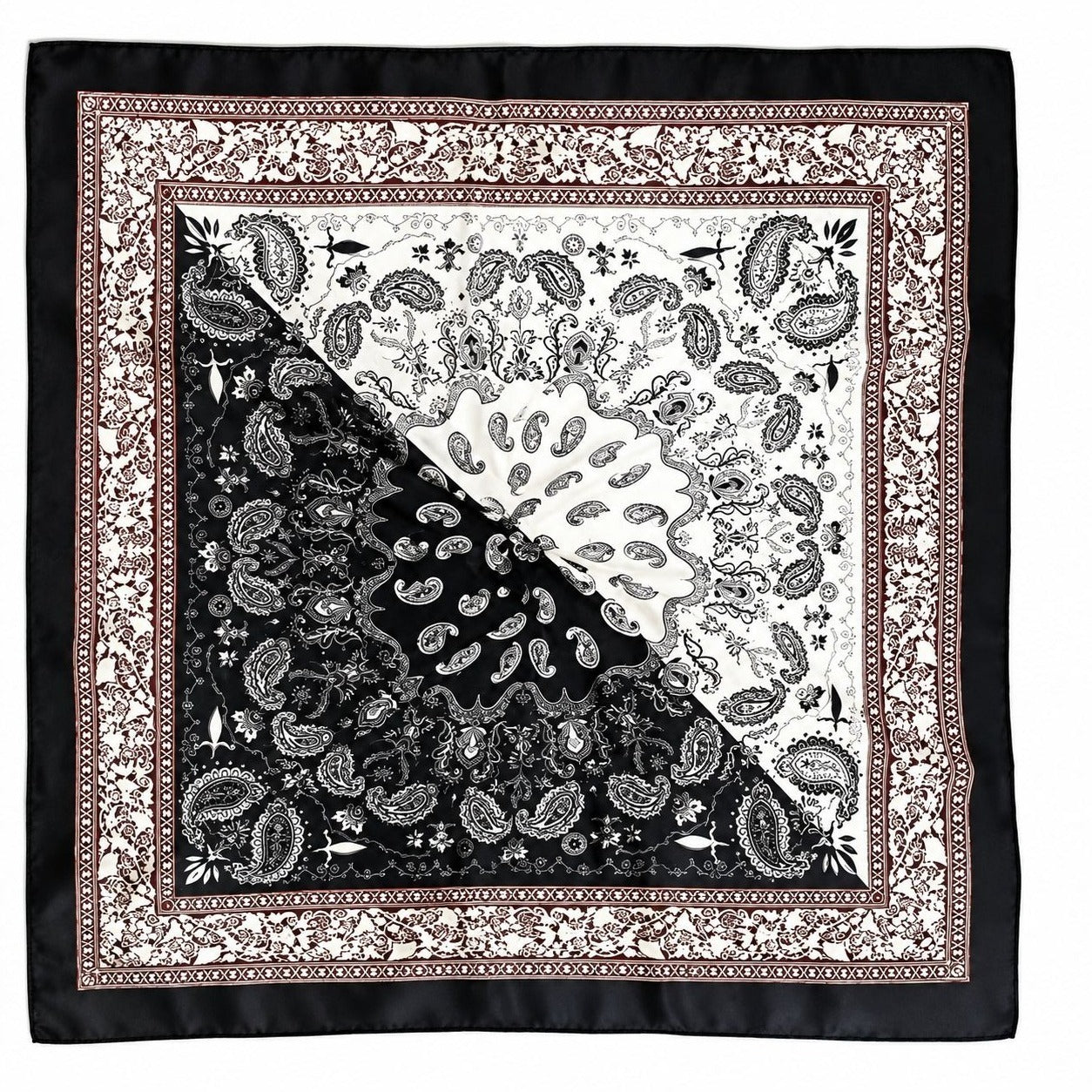 Womens Satin Paisley Wild Rag Scarf Black White Brown Western Cowgirl Hair Neck Scarf 35x35