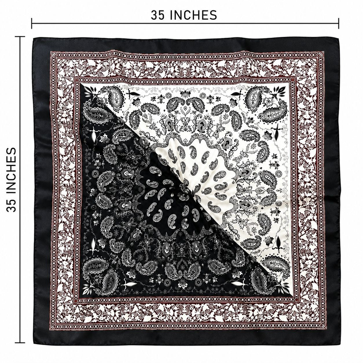 Womens Satin Paisley Wild Rag Scarf Black White Brown Western Cowgirl Hair Neck Scarf 35x35