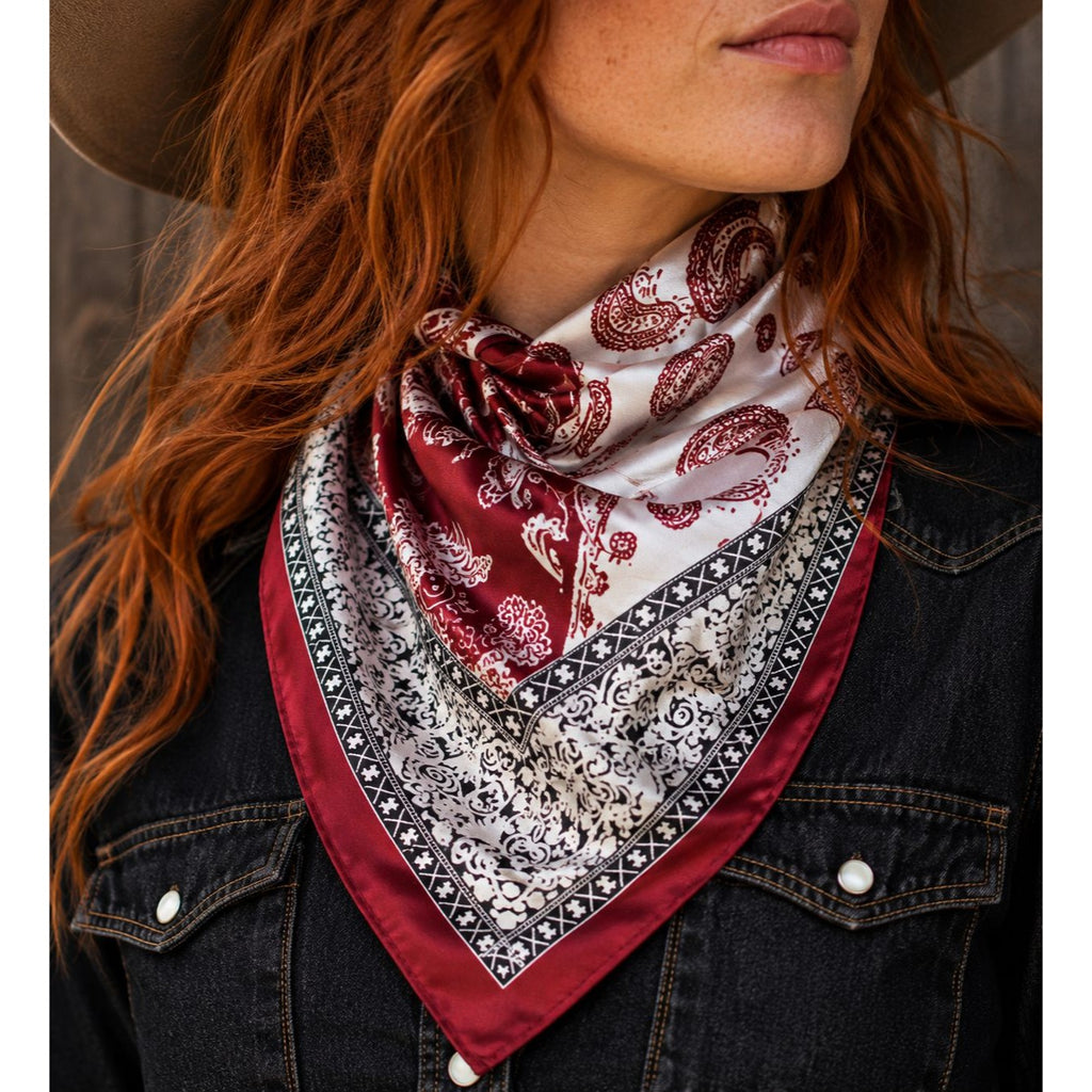 Red White Satin Wild Rag Scarf 35x35 Western Cowgirl Bandana Neck Hair Scarf