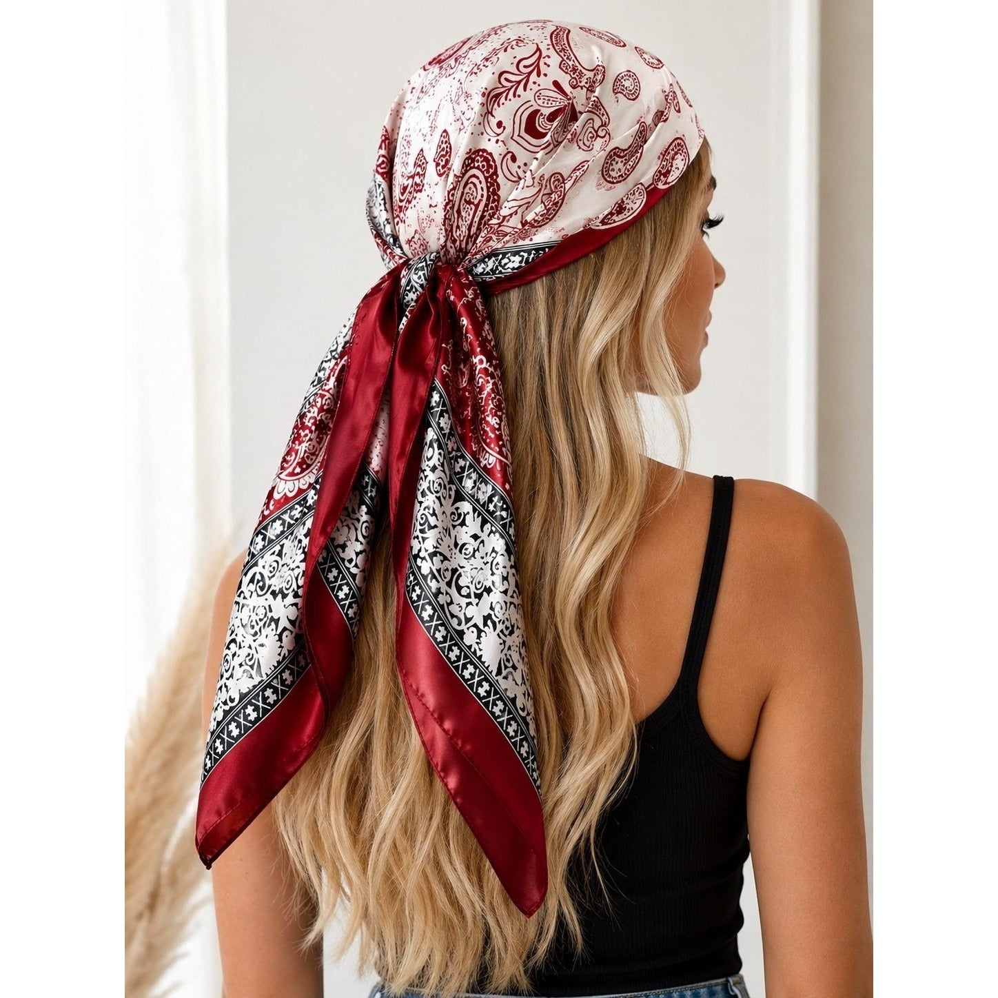 Red White Satin Wild Rag Scarf 35x35 Western Cowgirl Bandana Neck Hair Scarf