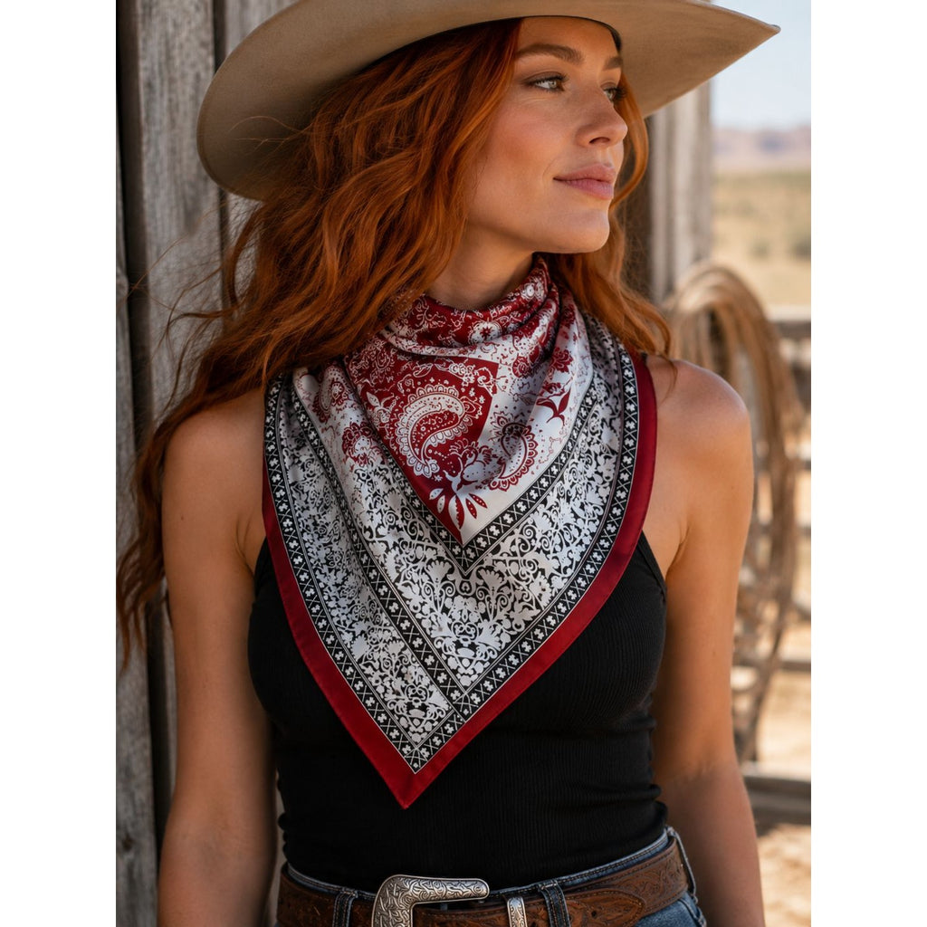 Red White Satin Wild Rag Scarf 35x35 Western Cowgirl Bandana Neck Hair Scarf