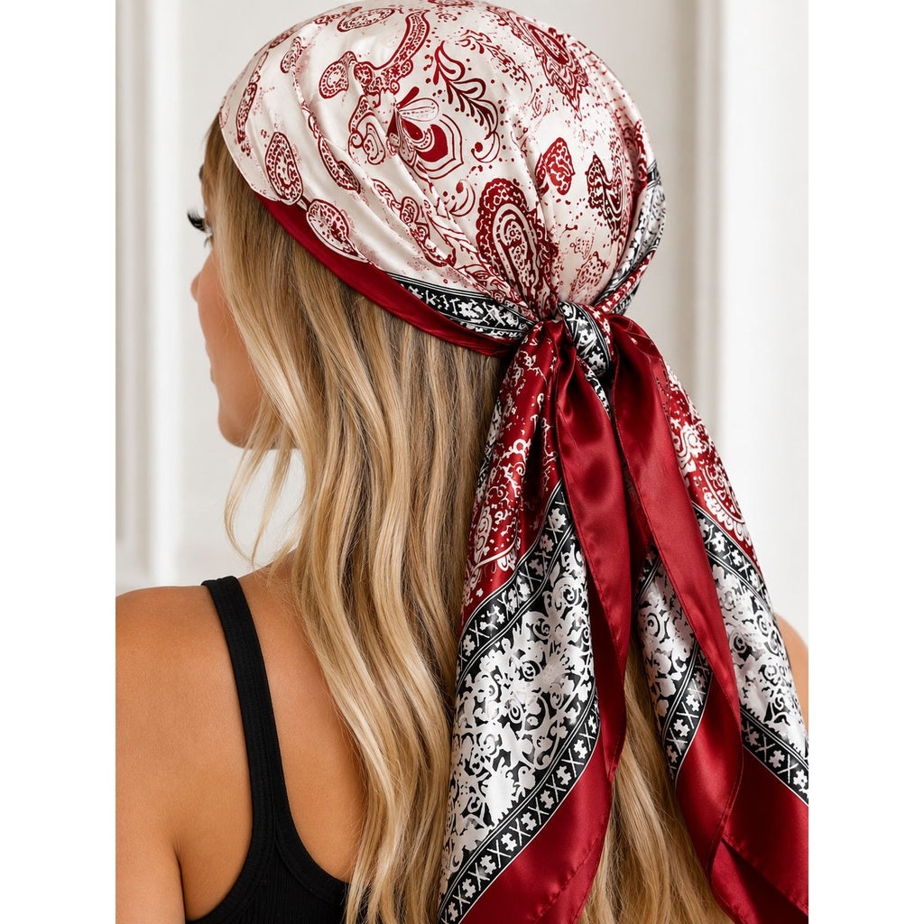 Red White Satin Wild Rag Scarf 35x35 Western Cowgirl Bandana Neck Hair Scarf