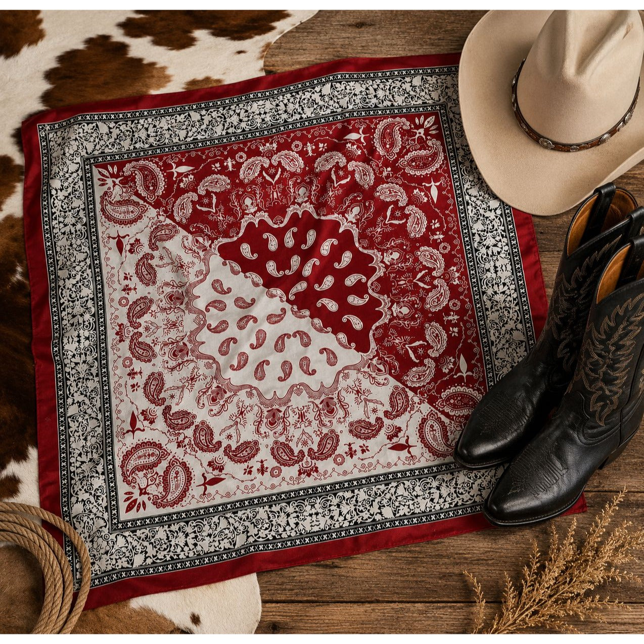 Red White Satin Wild Rag Scarf 35x35 Western Cowgirl Bandana Neck Hair Scarf