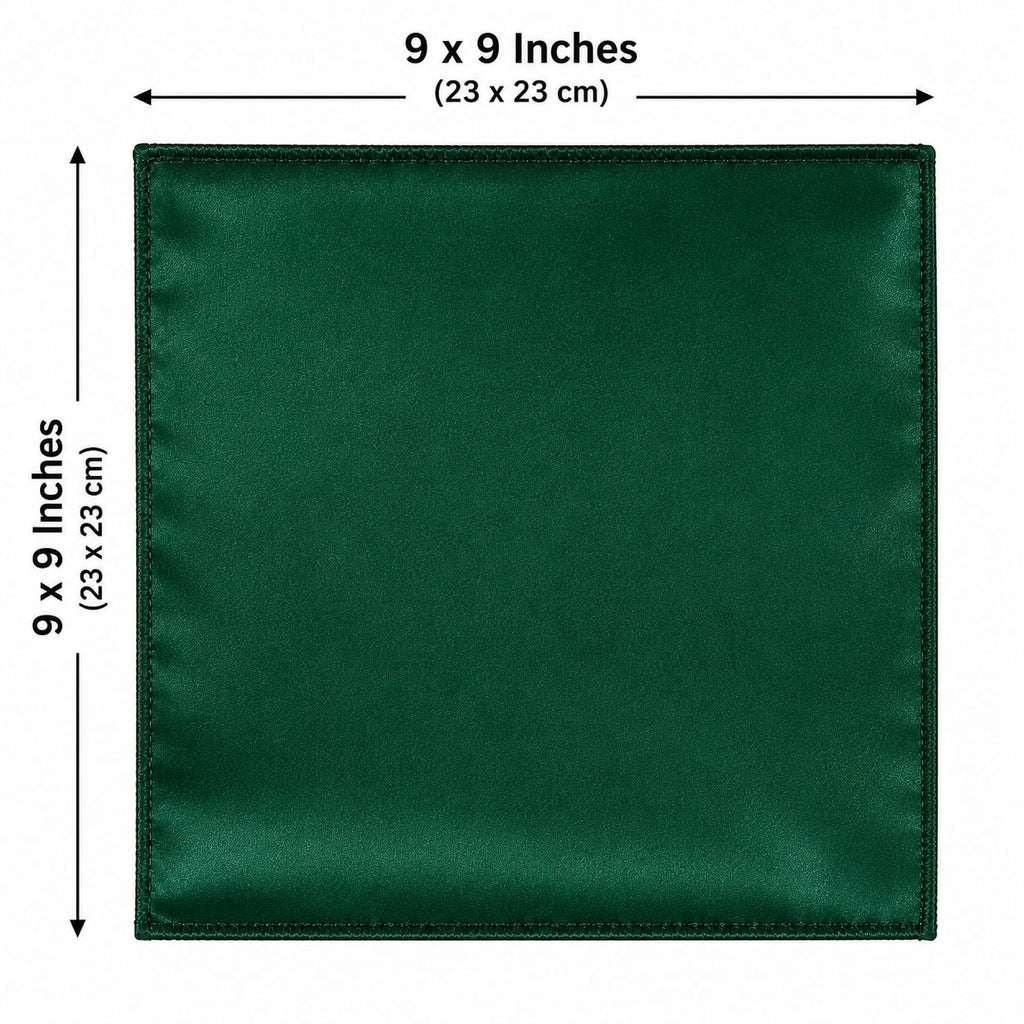 Green square fabric swatch with dimensions labeled
